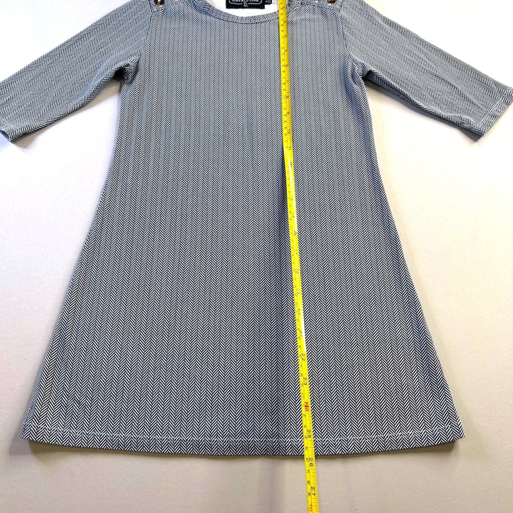 Duffield Lane Girls Navy White Herringbone Button Shoulder A-Line Dress Size 8 - Picture 4 of 8
